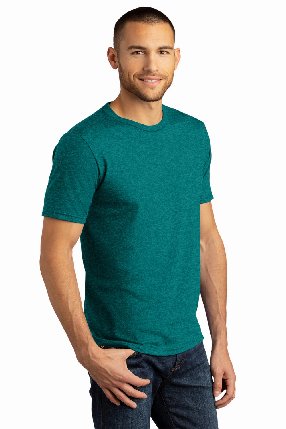 District Mens Perfect DTG Short Sleeve Crewneck T-Shirt - Heather Teal Green
