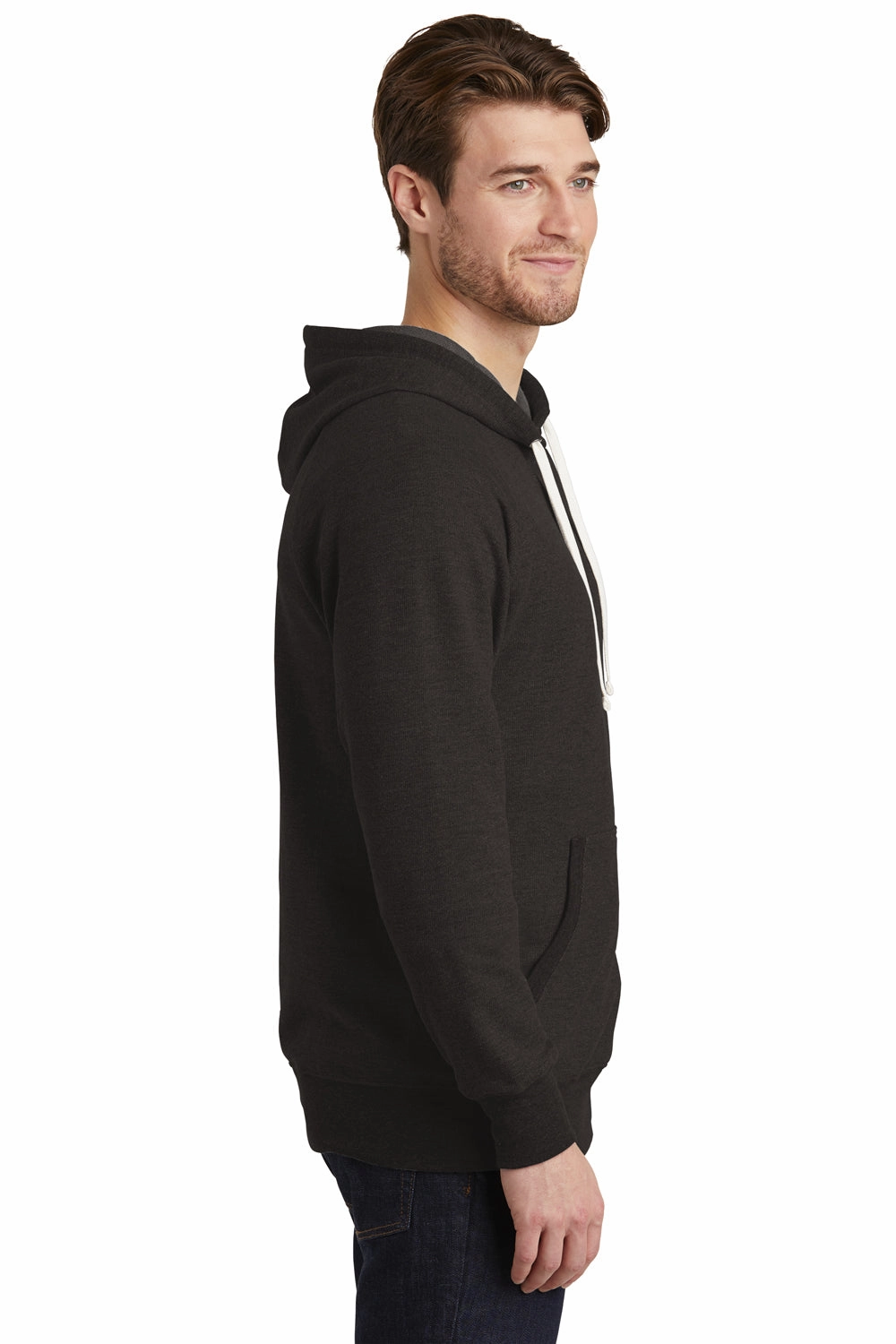 District Mens Perfect French Terry Hooded Sweatshirt Hoodie w/ Pouch Pocket - Black