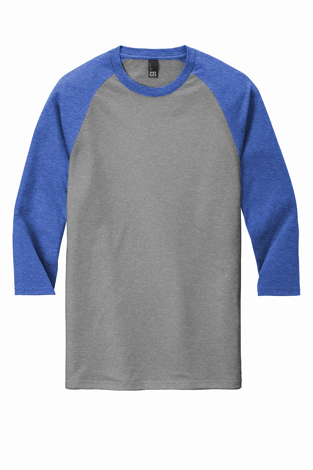 District Mens Perfect Tri 3/4 Sleeve Crewneck T-Shirt - Grey Frost/Royal Blue