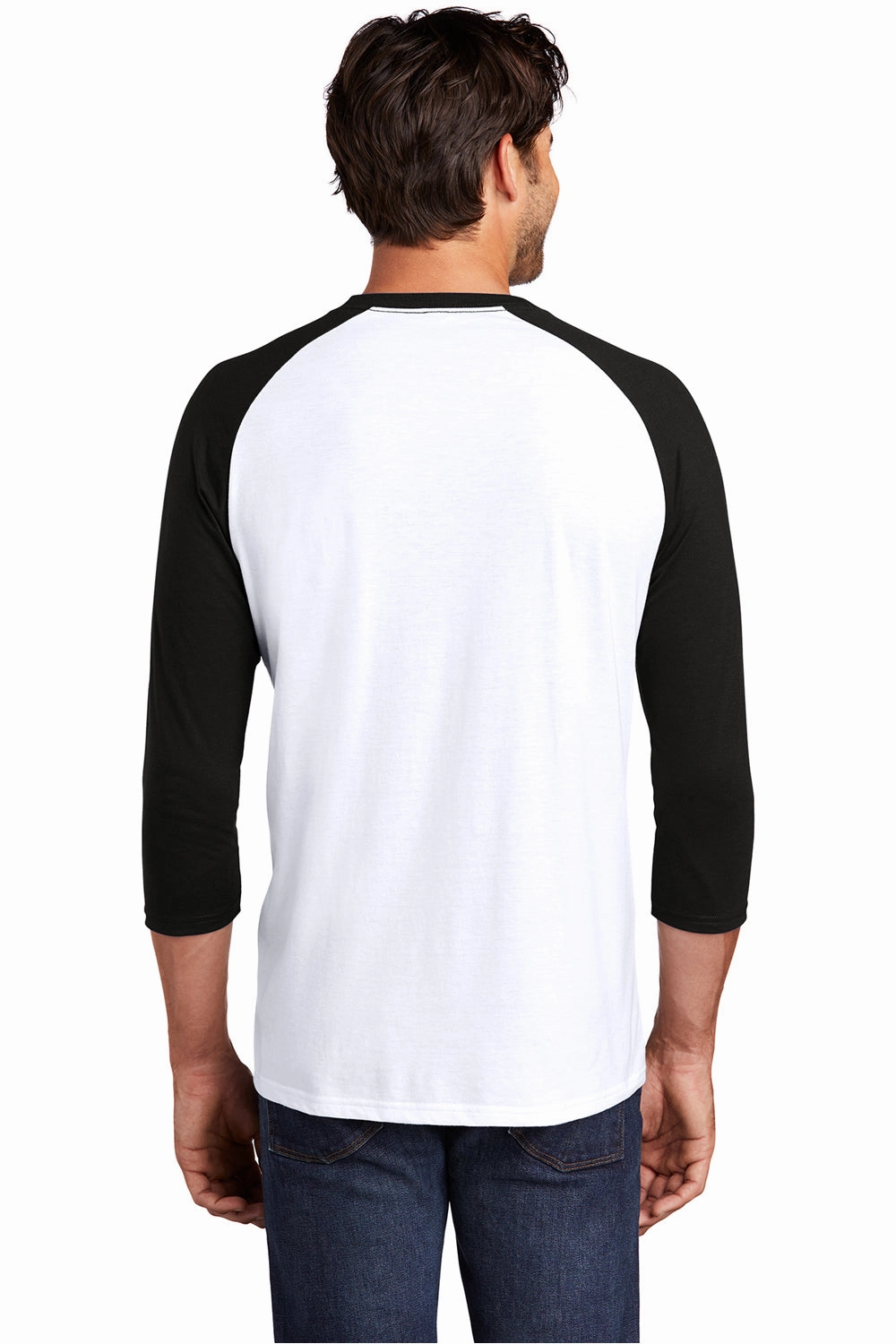 District Mens Perfect Tri 3/4 Sleeve Crewneck T-Shirt - White/Black