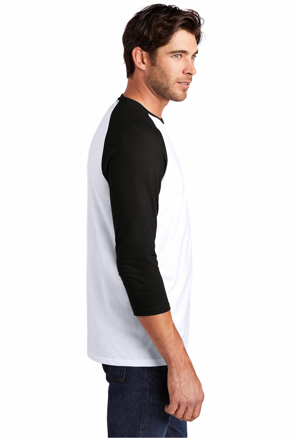District Mens Perfect Tri 3/4 Sleeve Crewneck T-Shirt - White/Black