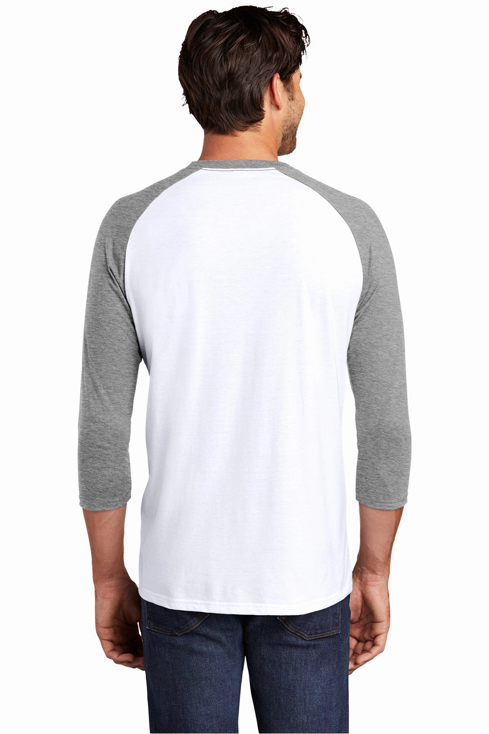 District Mens Perfect Tri 3/4 Sleeve Crewneck T-Shirt - White/Grey Frost