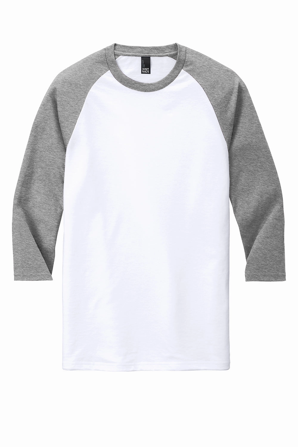 District Mens Perfect Tri 3/4 Sleeve Crewneck T-Shirt - White/Grey Frost