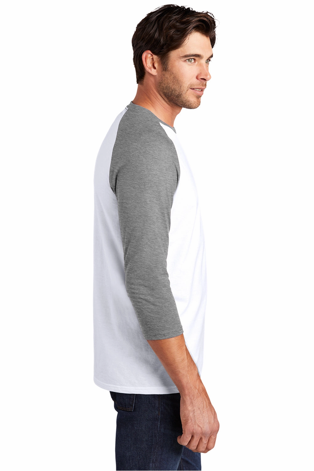 District Mens Perfect Tri 3/4 Sleeve Crewneck T-Shirt - White/Grey Frost