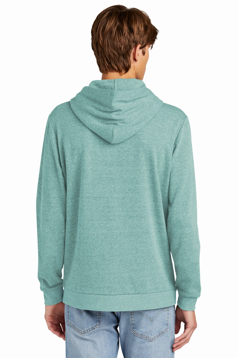 District Mens Perfect Tri Fleece Hooded Sweatshirt Hoodie w/ Pouch Pocket - Heather Eucalyptus Blue