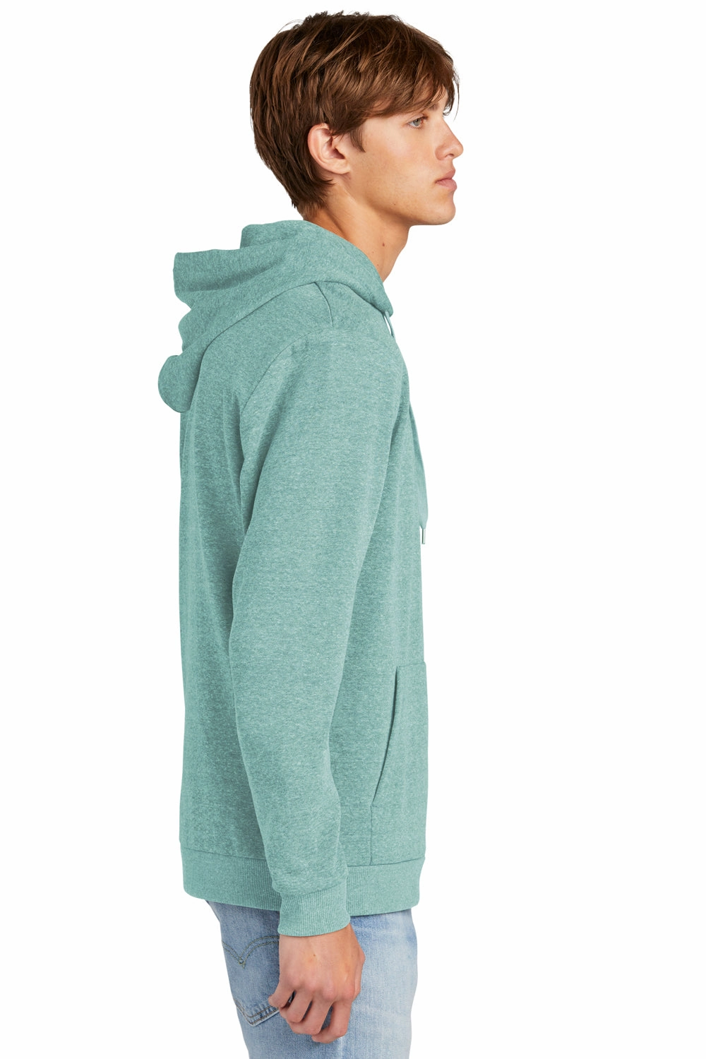 District Mens Perfect Tri Fleece Hooded Sweatshirt Hoodie w/ Pouch Pocket - Heather Eucalyptus Blue