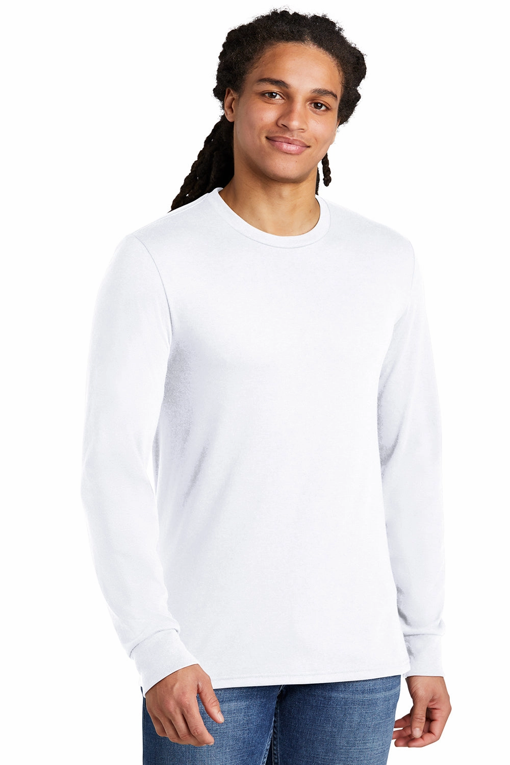 District Mens Perfect Tri Long Sleeve Crewneck T-Shirt - White