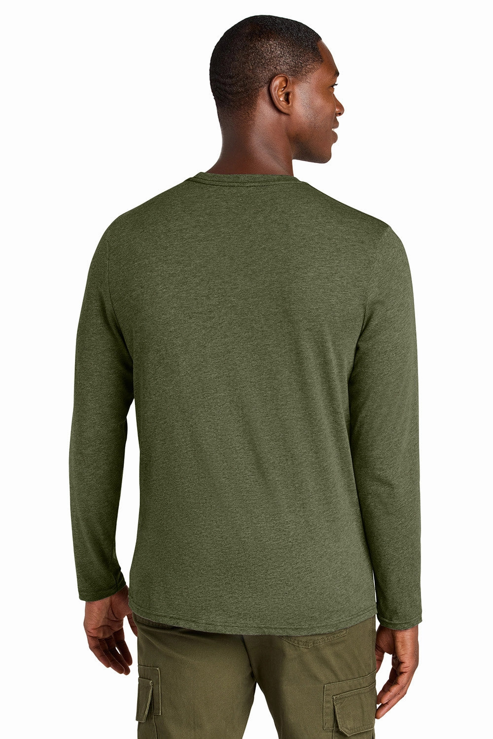 District Mens Perfect Weight CVC Long Sleeve Crewneck T-Shirt - Heather Military Green