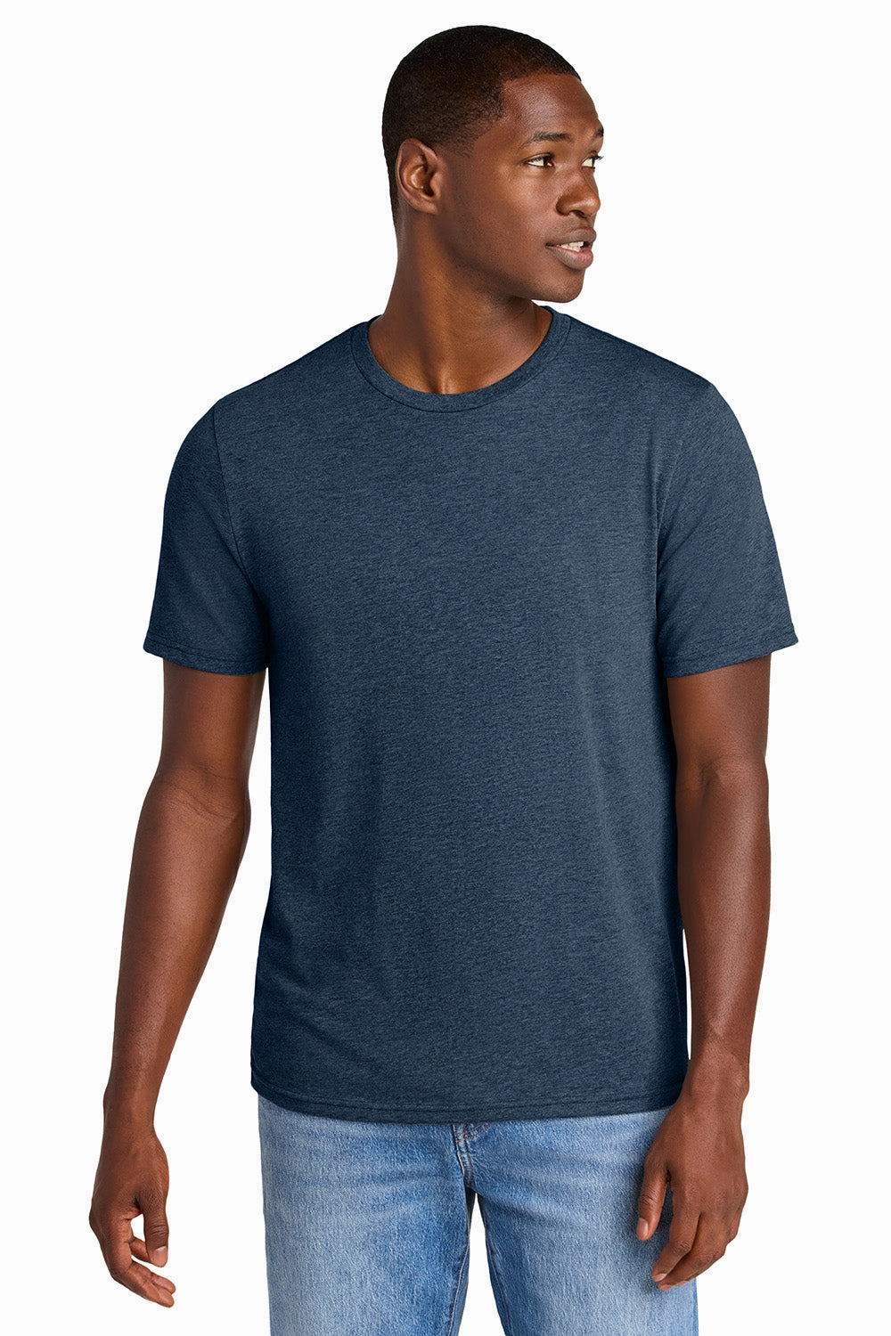 District Mens Perfect Weight CVC Short Sleeve Crewneck T-Shirt - Heather Navy Blue