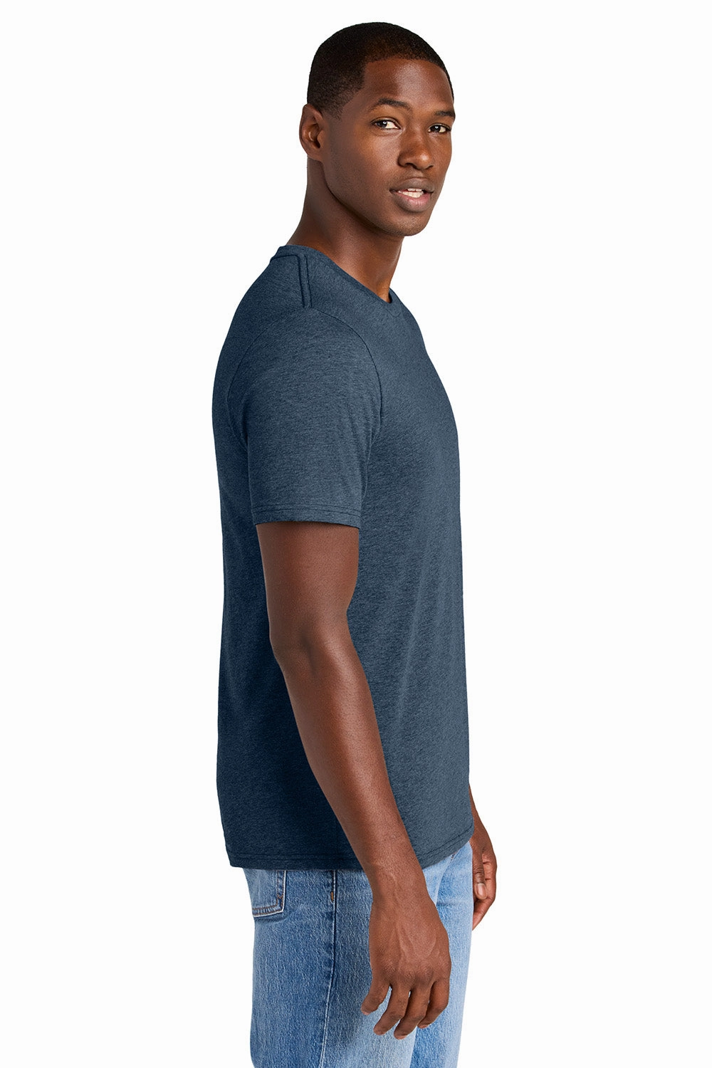 District Mens Perfect Weight CVC Short Sleeve Crewneck T-Shirt - Heather Navy Blue
