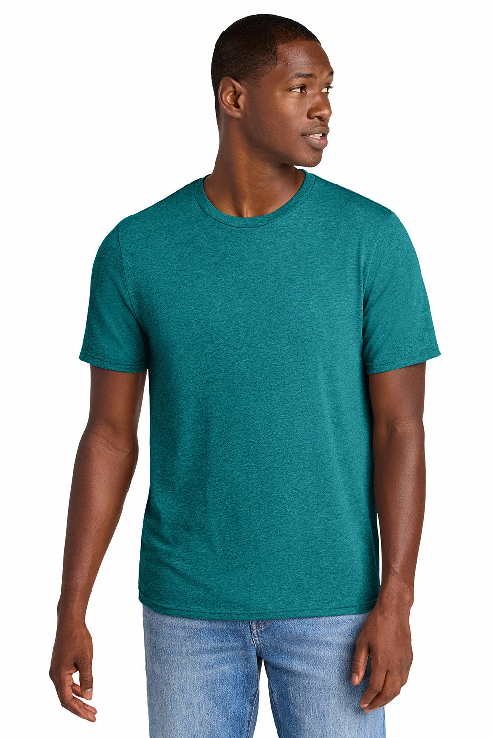 District Mens Perfect Weight CVC Short Sleeve Crewneck T-Shirt - Heather Teal Blue