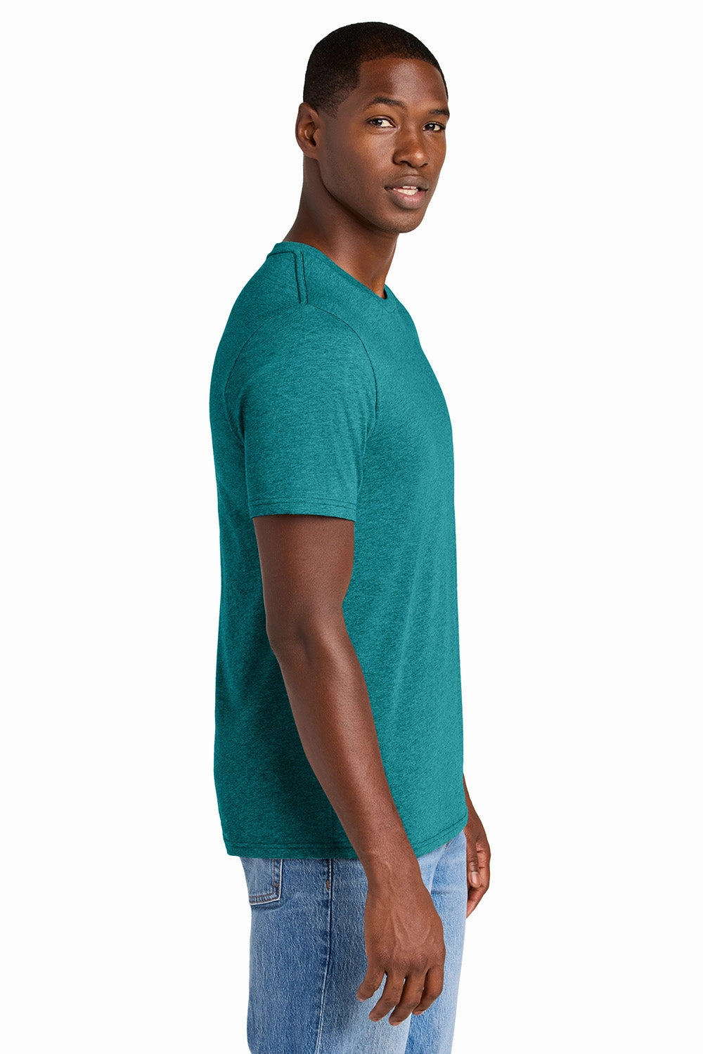 District Mens Perfect Weight CVC Short Sleeve Crewneck T-Shirt - Heather Teal Blue