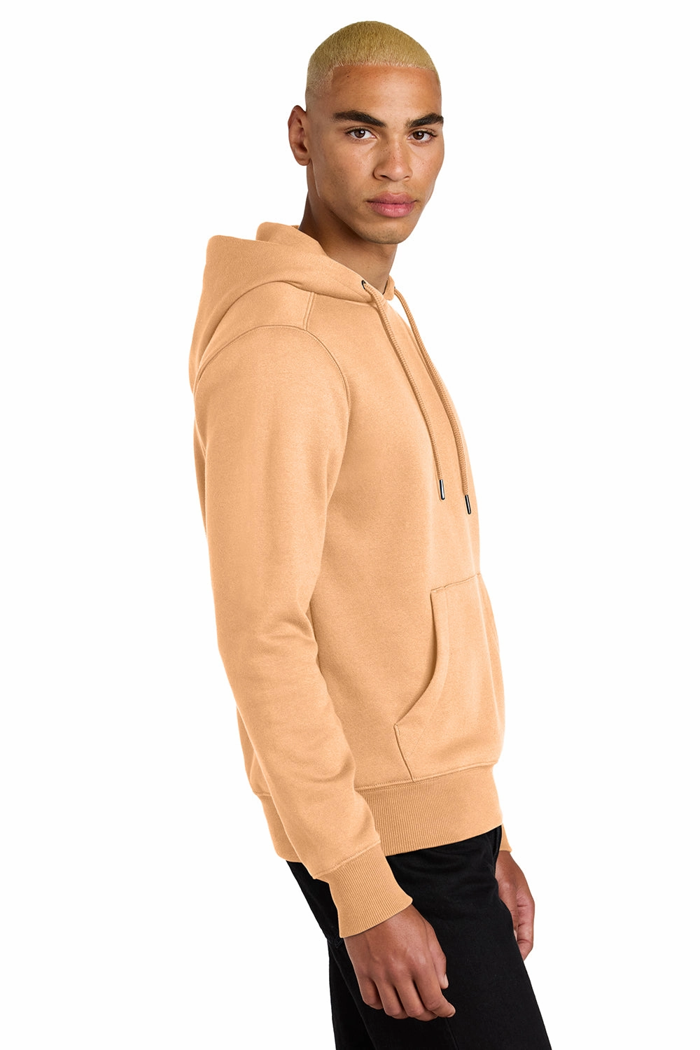District Mens Perfect Weight Fleece Hooded Sweatshirt Hoodie w/ Pouch Pocket - Apricot Orange