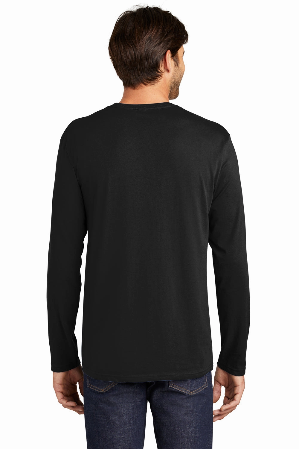 District Mens Perfect Weight Long Sleeve Crewneck T-Shirt - Black
