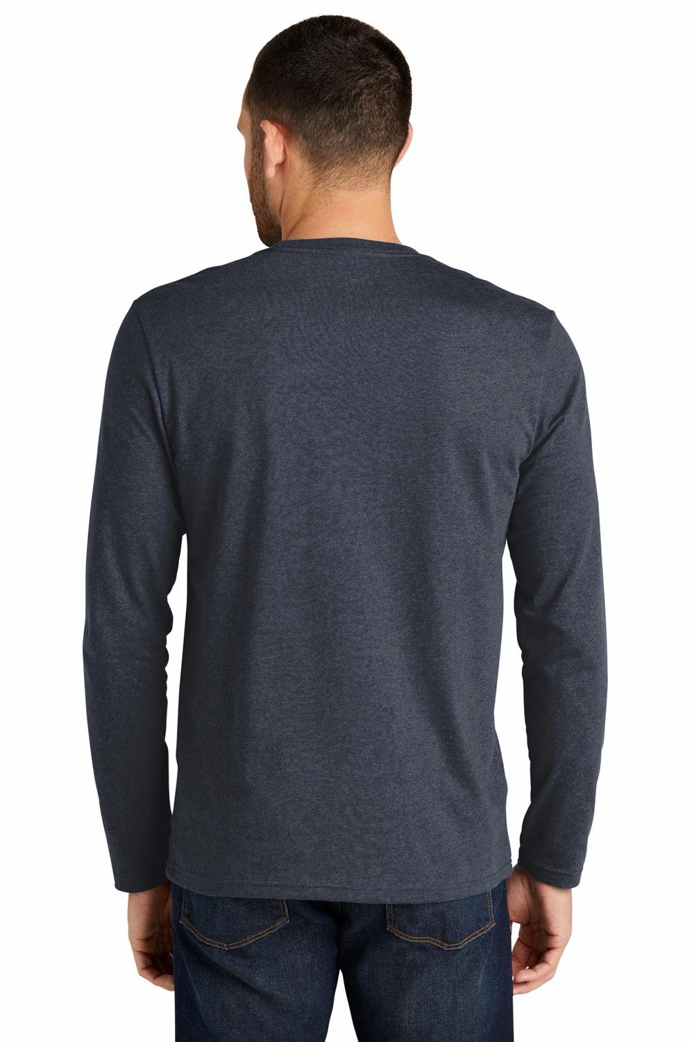 District Mens Re-Tee Long Sleeve Crewneck T-Shirt - Heather Navy Blue
