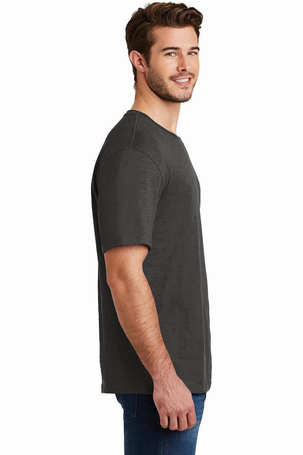 District Mens Super Slub Short Sleeve Crewneck T-Shirt - Charcoal Grey - Closeout