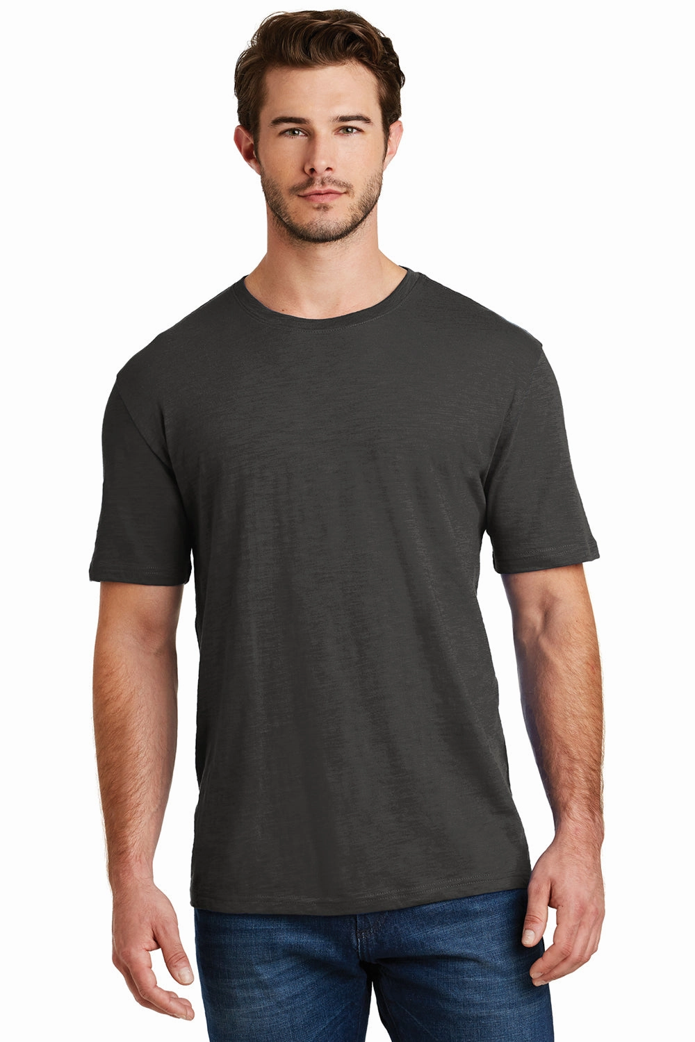 District Mens Super Slub Short Sleeve Crewneck T-Shirt - Charcoal Grey - Closeout
