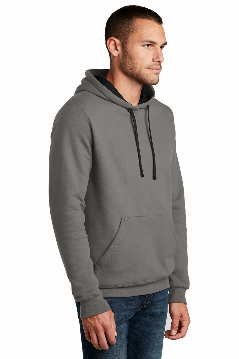 District Mens The Concert Fleece Hooded Sweatshirt Hoodie w/ Pouch Pocket - Grey