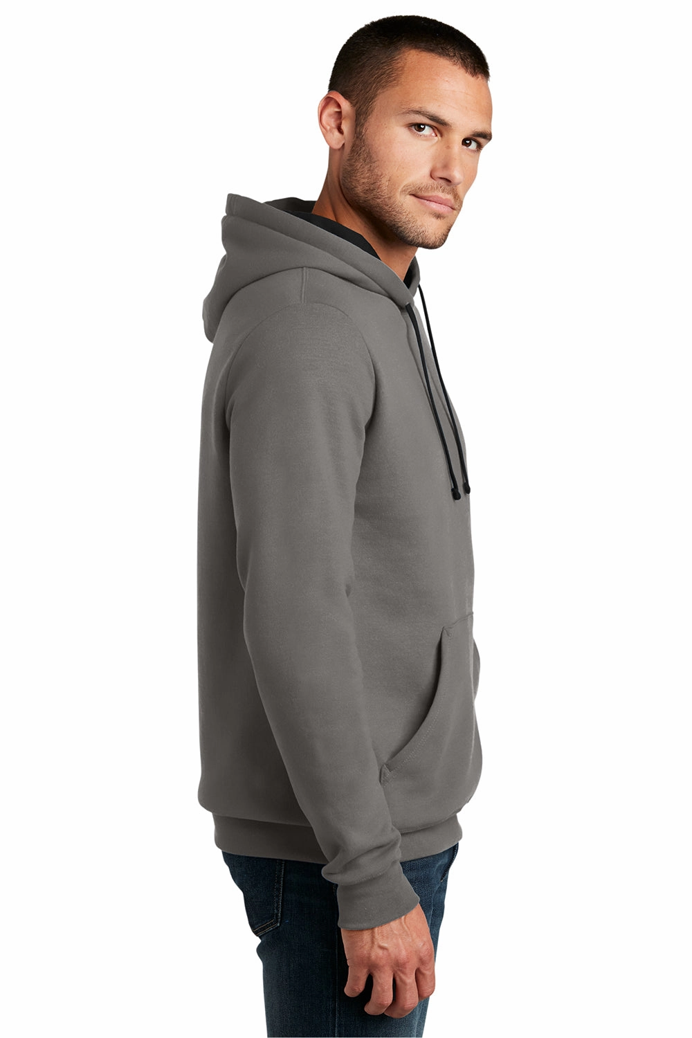 District Mens The Concert Fleece Hooded Sweatshirt Hoodie w/ Pouch Pocket - Grey
