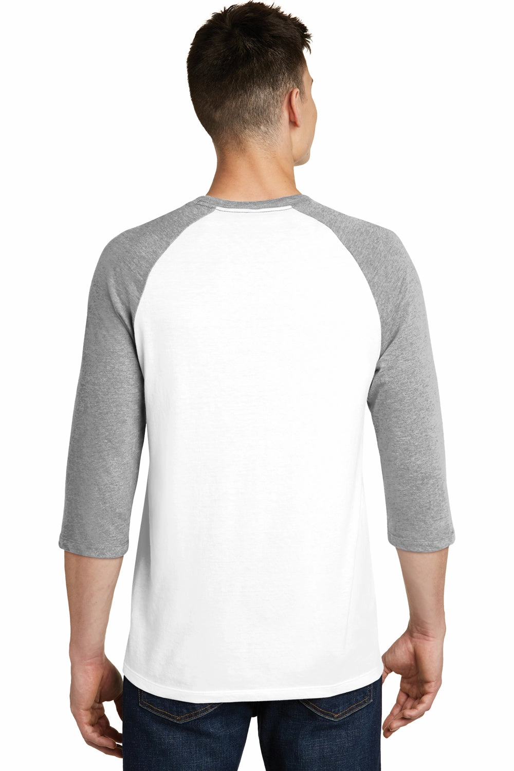 District Mens Very Important 3/4 Sleeve Crewneck T-Shirt - White/Heather Light Grey - Closeout