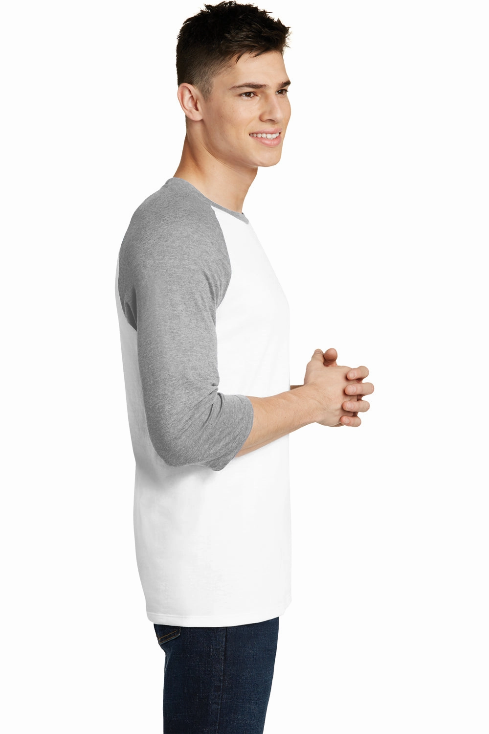 District Mens Very Important 3/4 Sleeve Crewneck T-Shirt - White/Heather Light Grey - Closeout