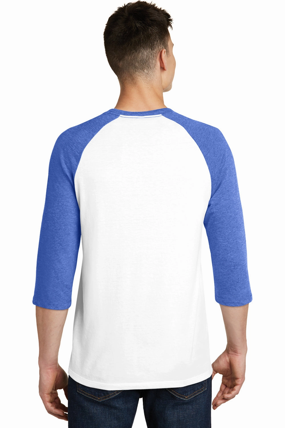 District Mens Very Important 3/4 Sleeve Crewneck T-Shirt - White/Royal Blue Frost - Closeout