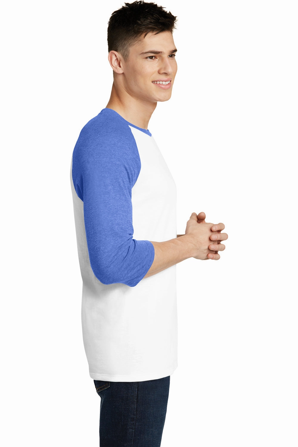 District Mens Very Important 3/4 Sleeve Crewneck T-Shirt - White/Royal Blue Frost - Closeout