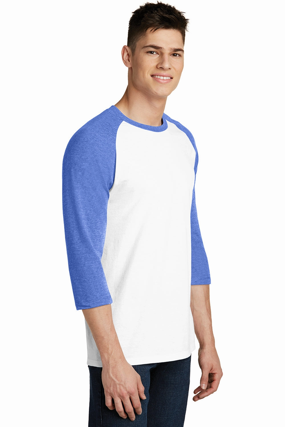 District Mens Very Important 3/4 Sleeve Crewneck T-Shirt - White/Royal Blue Frost - Closeout