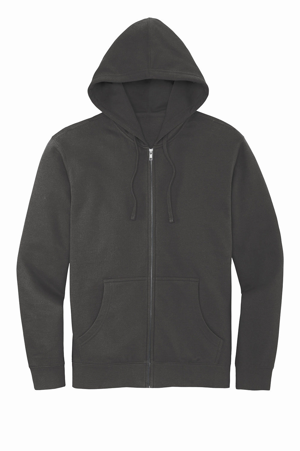 District Mens Very Important Fleece Full Zip Hooded Sweatshirt Hoodie w/ Pockets - Charcoal Grey