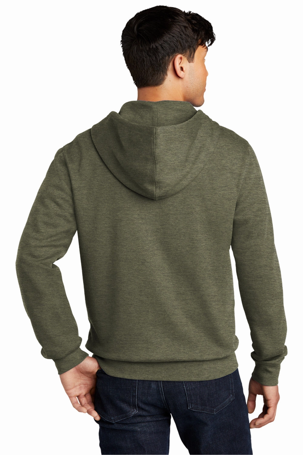 District Mens Very Important Fleece Full Zip Hooded Sweatshirt Hoodie w/ Pockets - Heather Olive Green