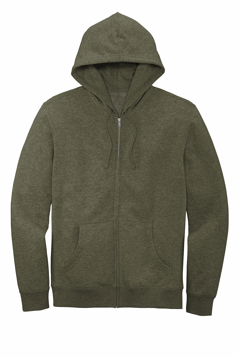 District Mens Very Important Fleece Full Zip Hooded Sweatshirt Hoodie w/ Pockets - Heather Olive Green