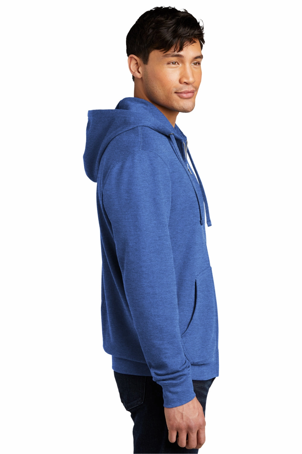 District Mens Very Important Fleece Full Zip Hooded Sweatshirt Hoodie w/ Pockets - Royal Blue Frost