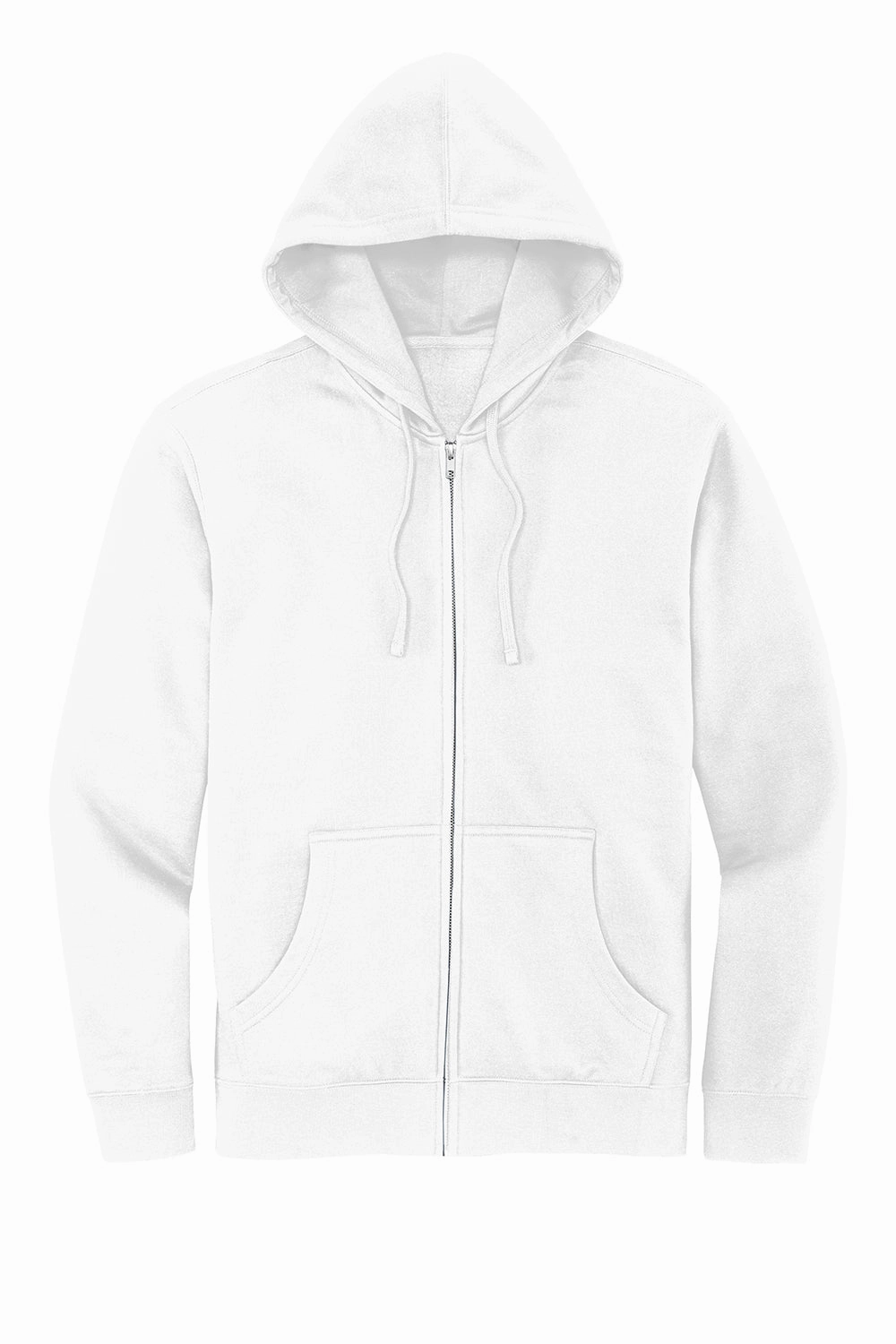 District Mens Very Important Fleece Full Zip Hooded Sweatshirt Hoodie w/ Pockets - White