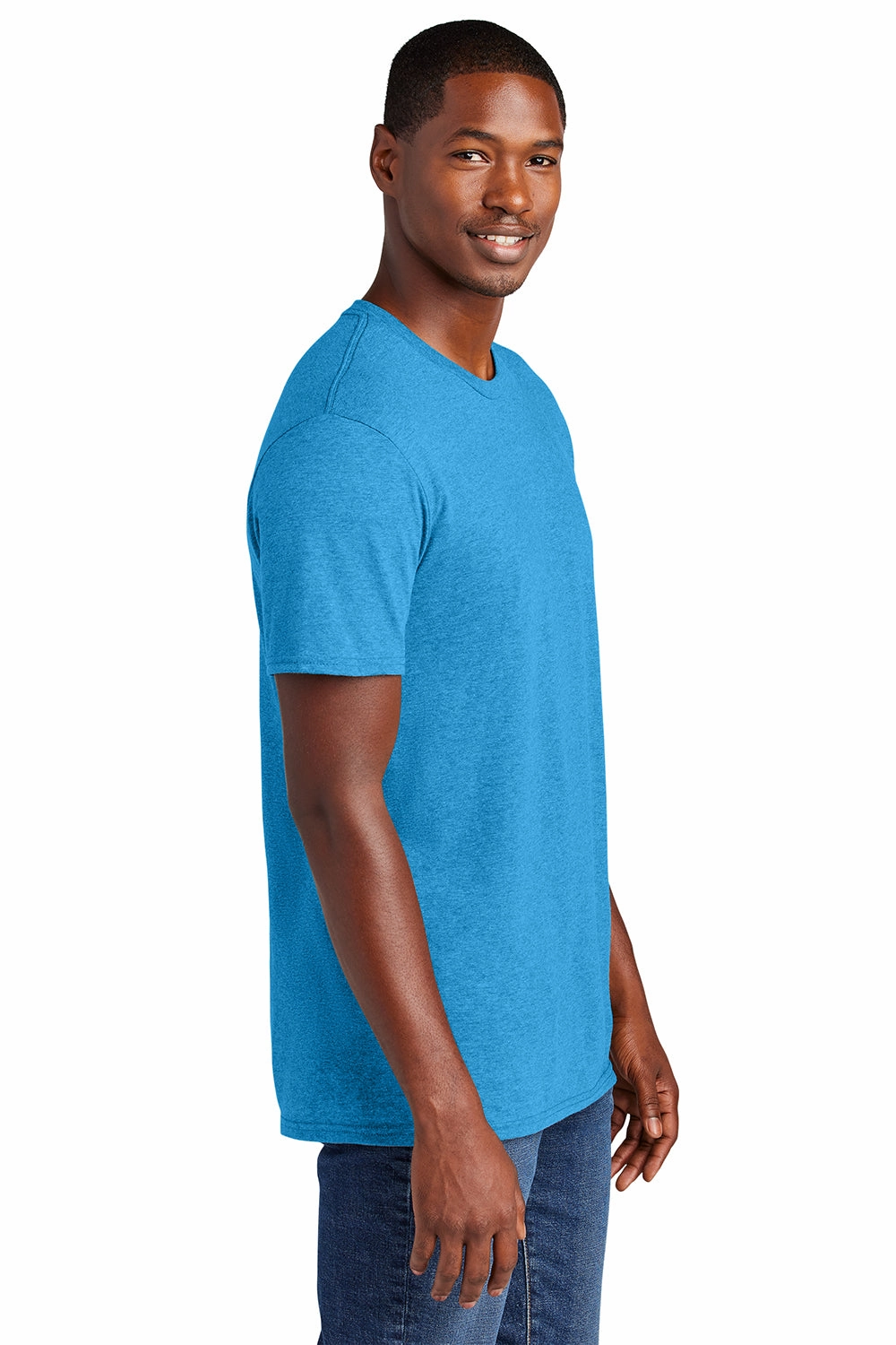 District Mens Very Important Short Sleeve Crewneck T-Shirt - Heather Bright Turquoise Blue