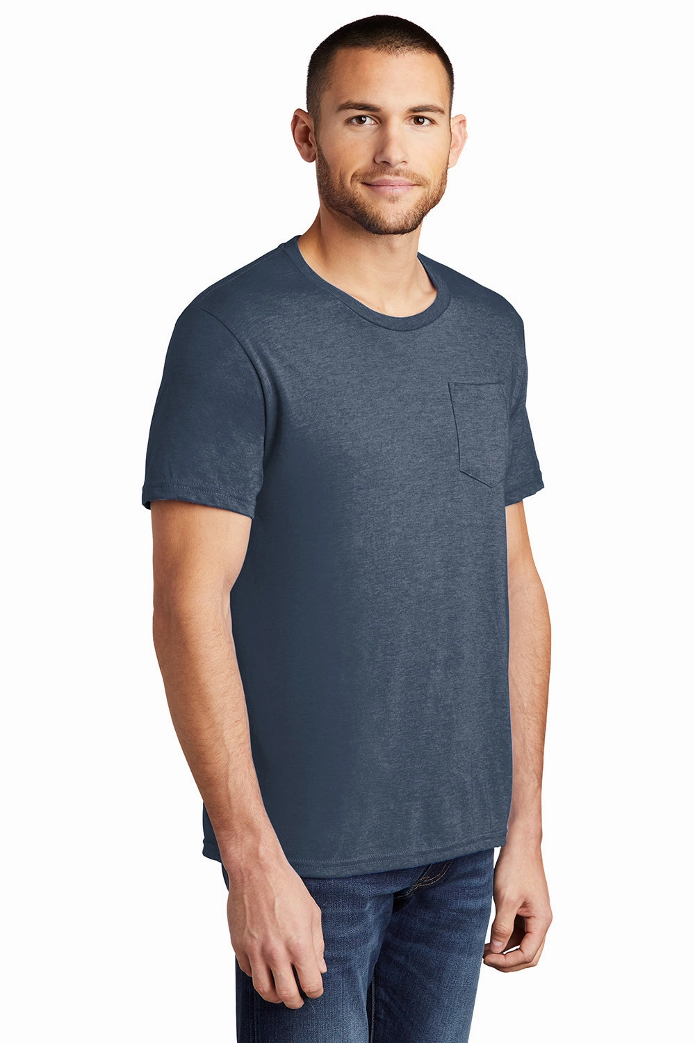 District Mens Very Important Short Sleeve Crewneck T-Shirt w/ Pocket - Heather Navy Blue