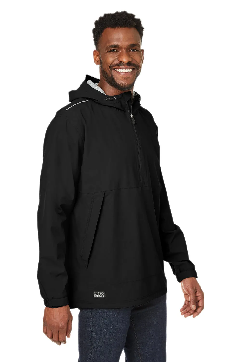 Dri Duck Mens Challenger Stain Resistant 1/4 Zip Hooded Anorak Jacket - Black