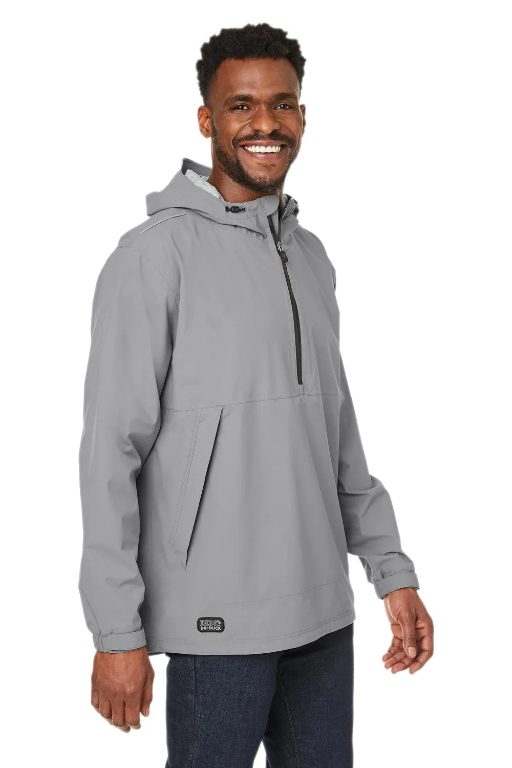 Dri Duck Mens Challenger Stain Resistant 1/4 Zip Hooded Anorak Jacket - Grey