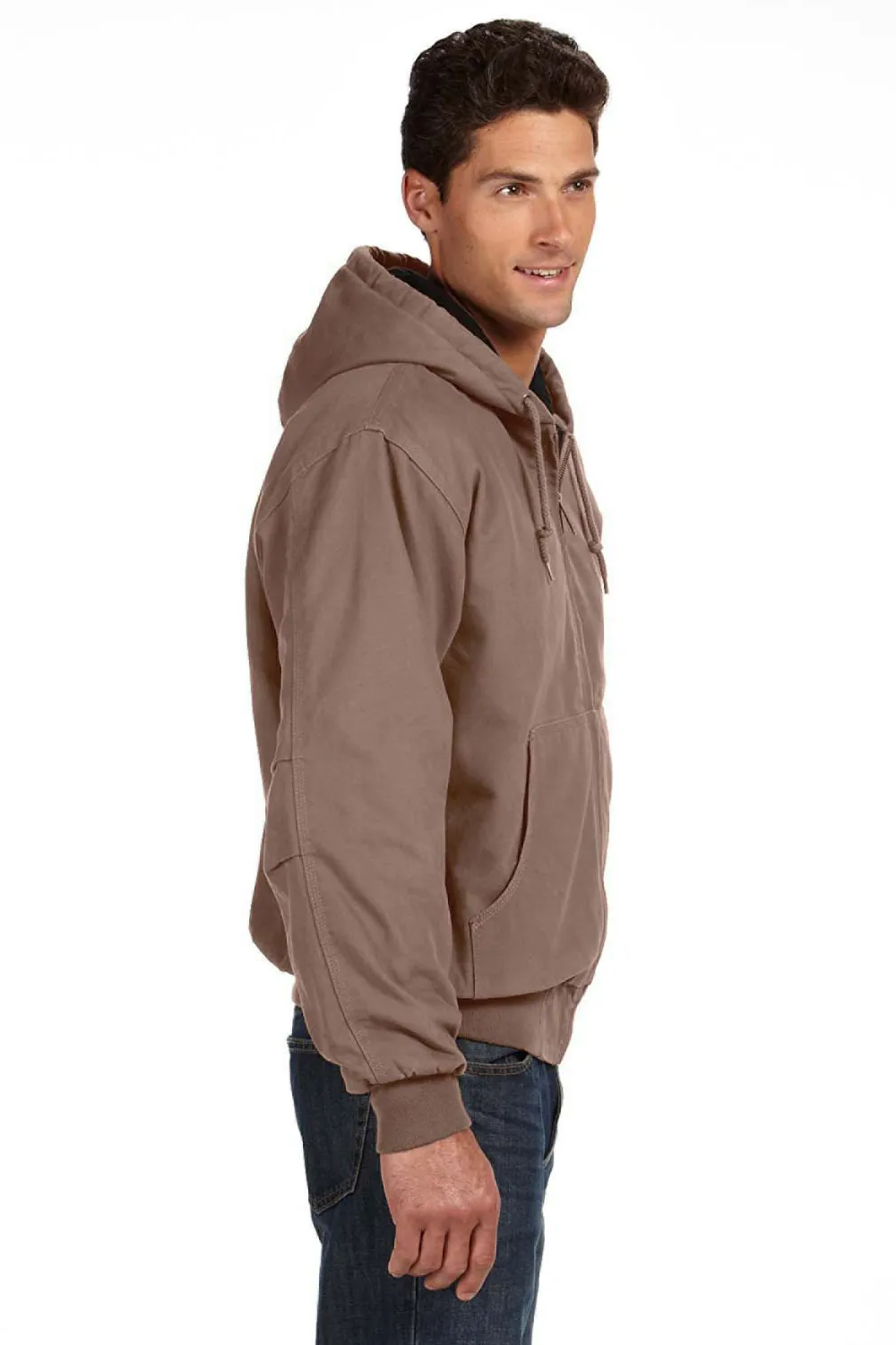 Dri Duck Mens Cheyenne Full Zip Hooded Sweatshirt Hoodie w/ Pockets - Khaki Brown