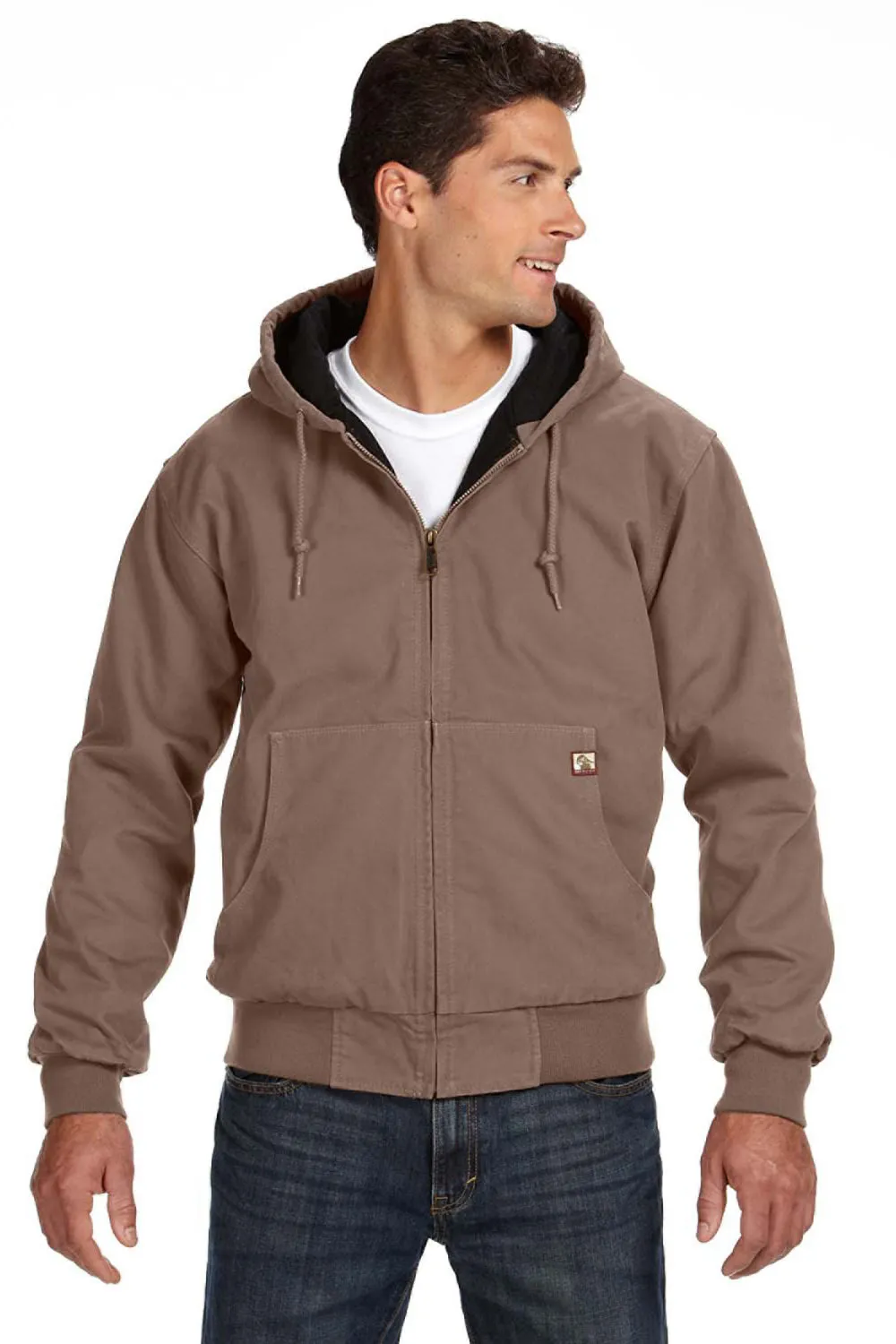 Dri Duck Mens Cheyenne Full Zip Hooded Sweatshirt Hoodie w/ Pockets - Khaki Brown