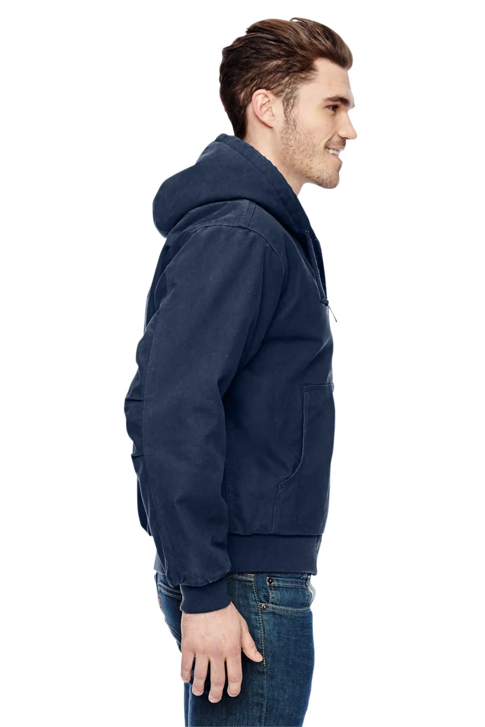 Dri Duck Mens Cheyenne Full Zip Hooded Sweatshirt Hoodie w/ Pockets - Navy Blue