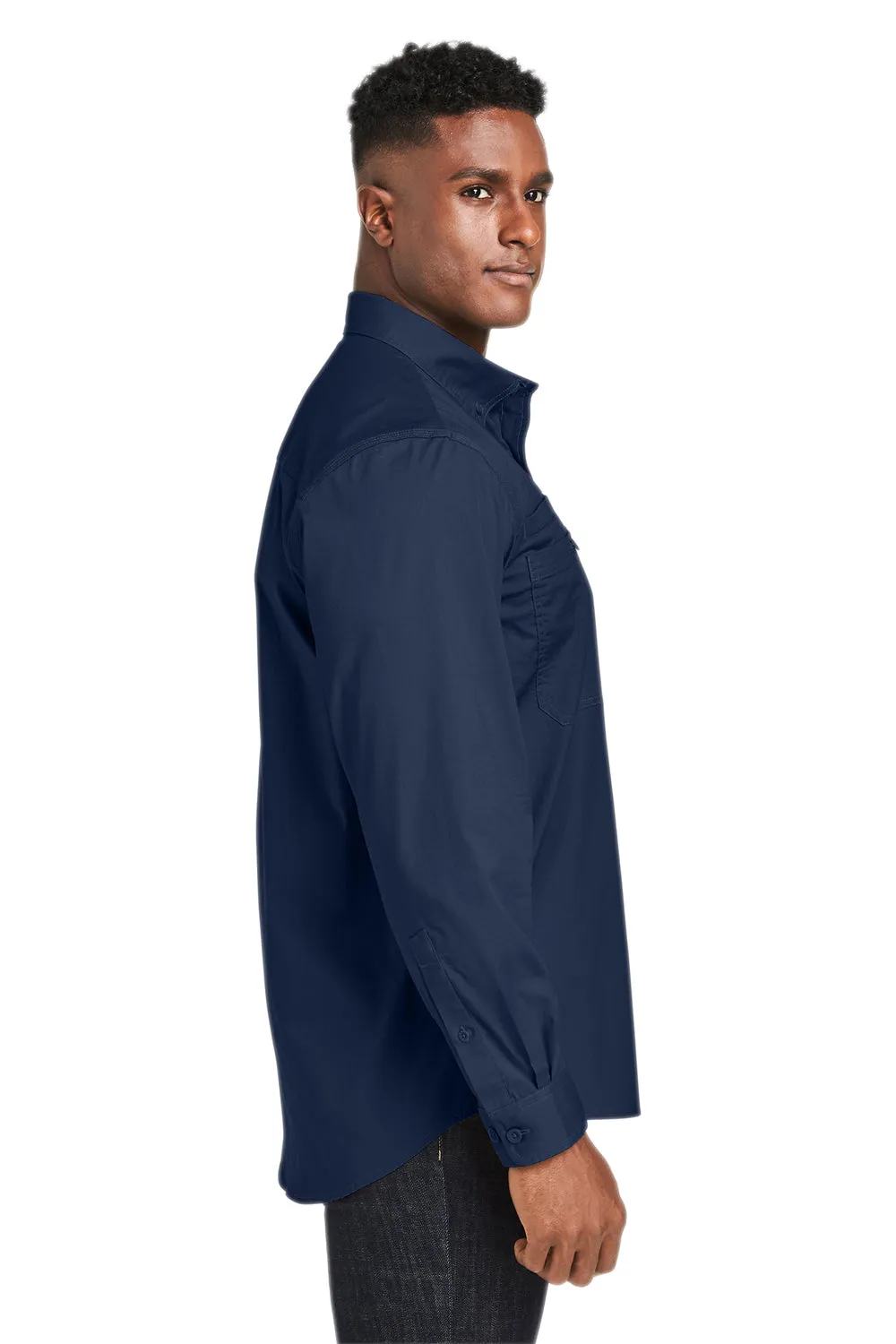 Dri Duck Mens Craftsman Long Sleeve Button Down Shirt w/ Double Pockets - Deep Blue