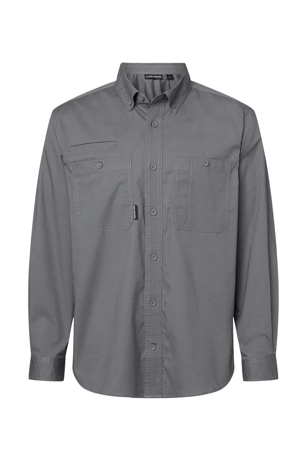 Dri Duck Mens Craftsman Long Sleeve Button Down Shirt w/ Double Pockets - Gunmetal Grey