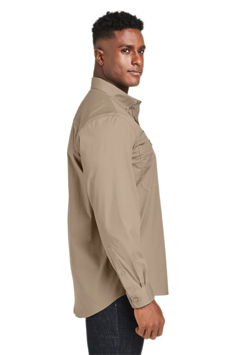 Dri Duck Mens Craftsman Long Sleeve Button Down Shirt w/ Double Pockets - Rope Brown