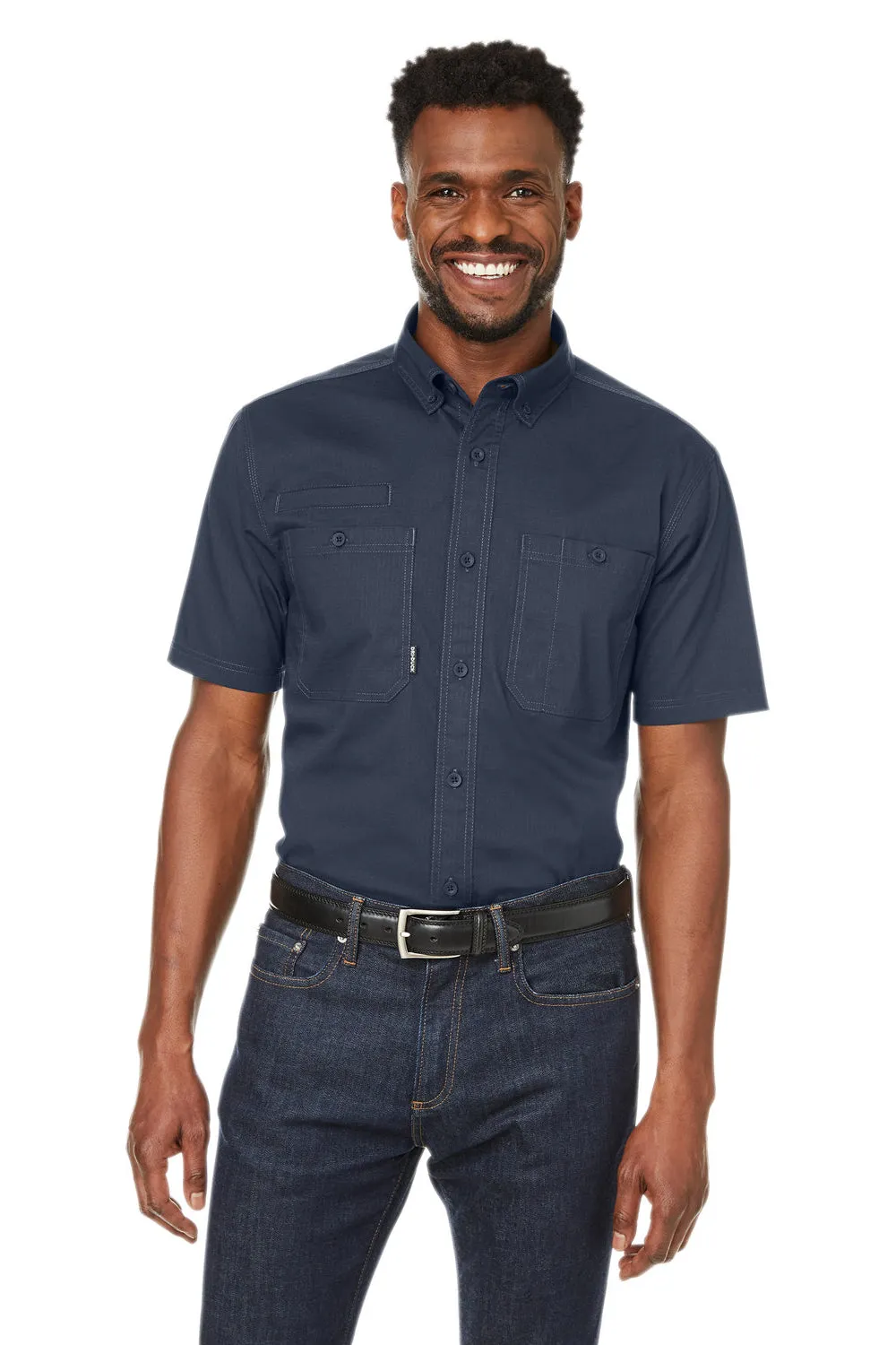 Dri Duck Mens Craftsman Ripstop Short Sleeve Button Down Shirt w/ Double Pockets - Deep Blue