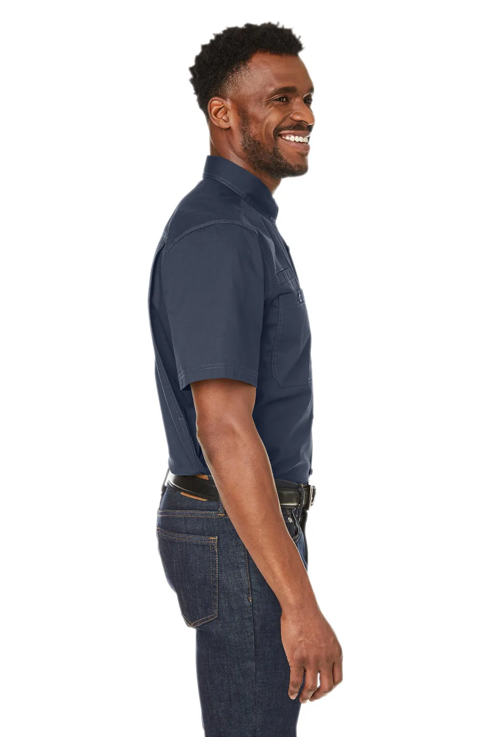 Dri Duck Mens Craftsman Ripstop Short Sleeve Button Down Shirt w/ Double Pockets - Deep Blue