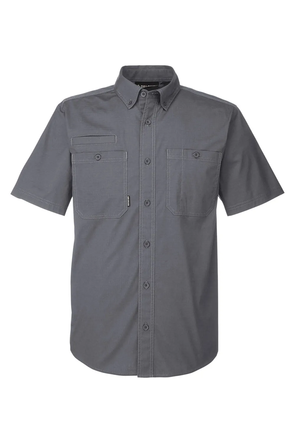 Dri Duck Mens Craftsman Ripstop Short Sleeve Button Down Shirt w/ Double Pockets - Gunmetal Grey