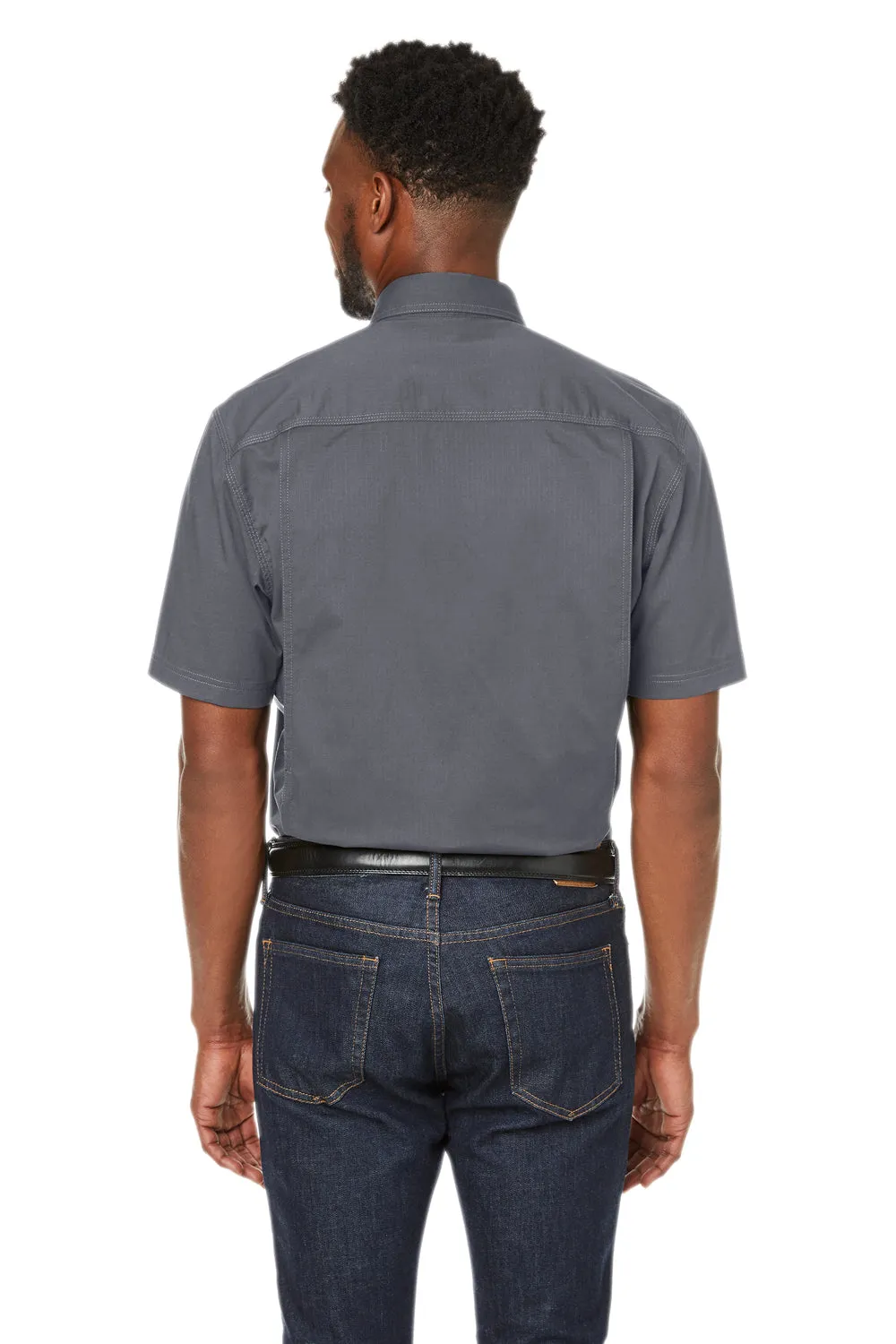 Dri Duck Mens Craftsman Ripstop Short Sleeve Button Down Shirt w/ Double Pockets - Gunmetal Grey