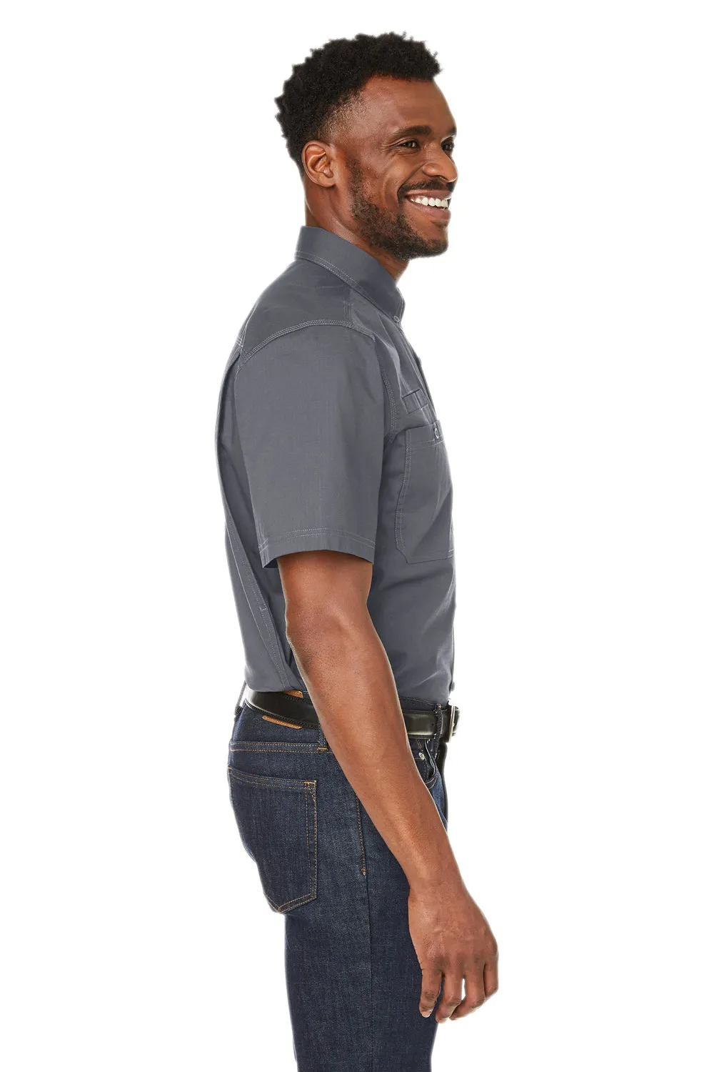 Dri Duck Mens Craftsman Ripstop Short Sleeve Button Down Shirt w/ Double Pockets - Gunmetal Grey