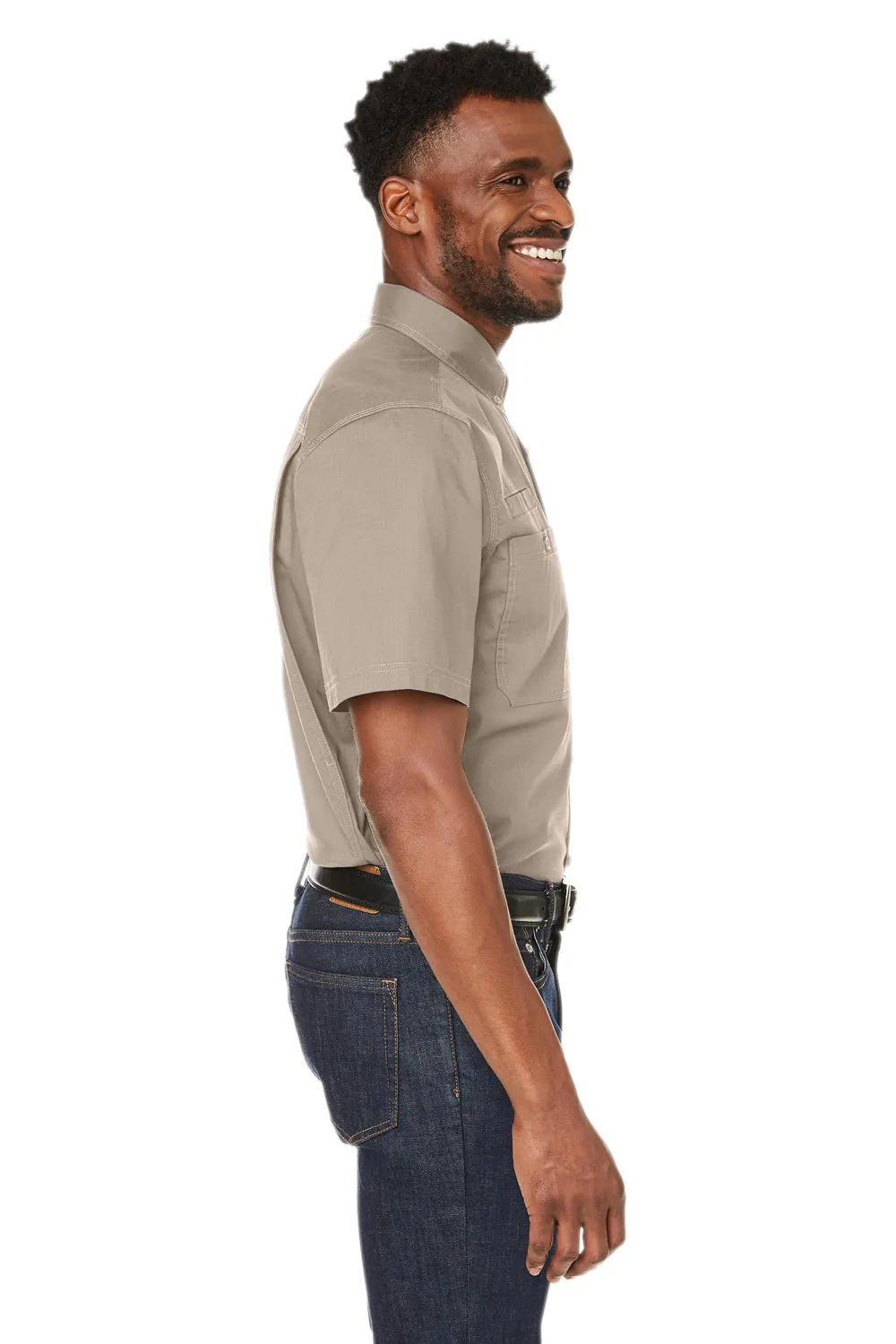 Dri Duck Mens Craftsman Ripstop Short Sleeve Button Down Shirt w/ Double Pockets - Rope Brown