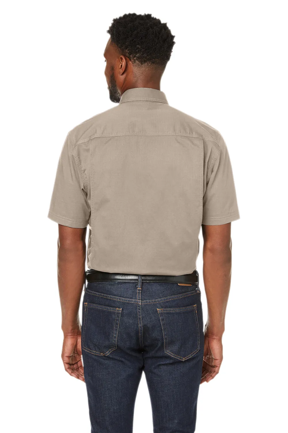 Dri Duck Mens Craftsman Ripstop Short Sleeve Button Down Shirt w/ Double Pockets - Rope Brown